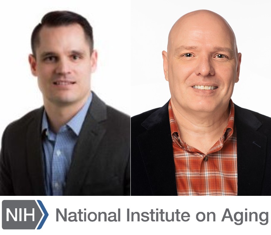 Steven Romero and Greg Dick with NIH NIA logo