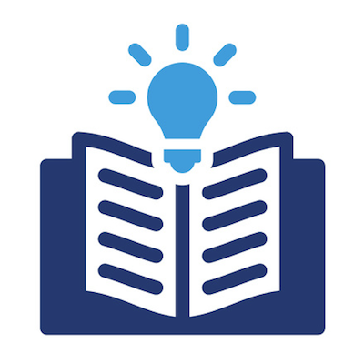 Illustration of an open book and lightbulb to signify knowledge
