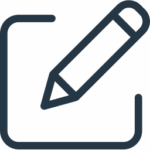Icon of a paper with a pencil over it in the writing position.