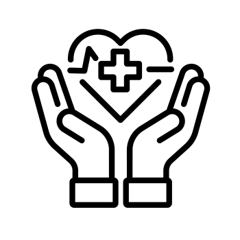 Icon of hands holding a heart with a heart beat