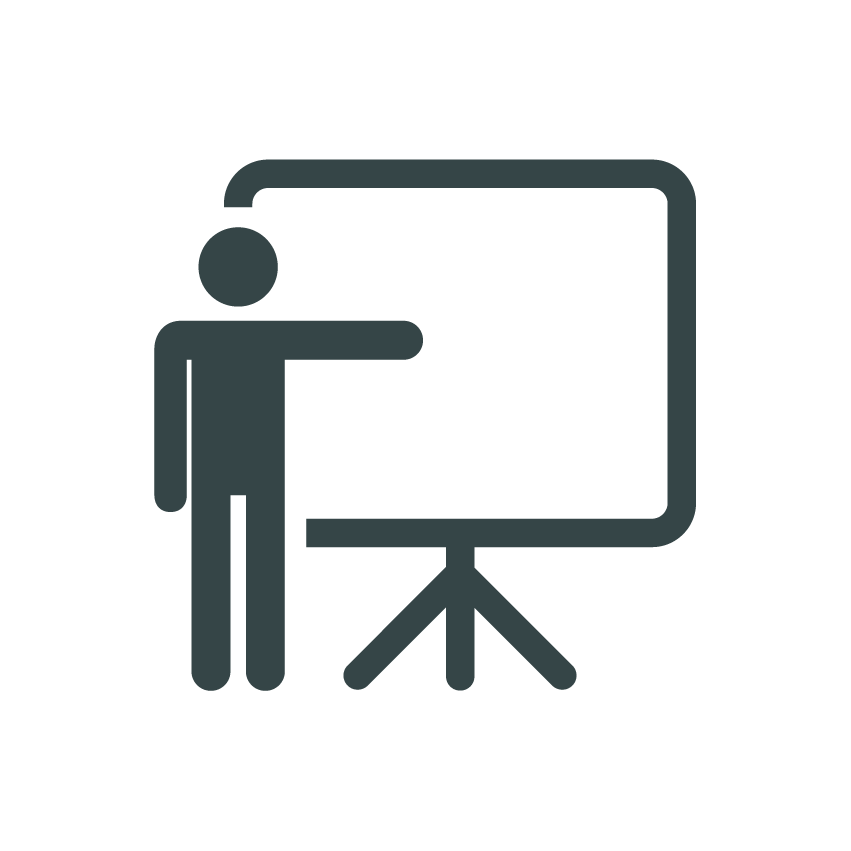 Icon of person using a projector to present information