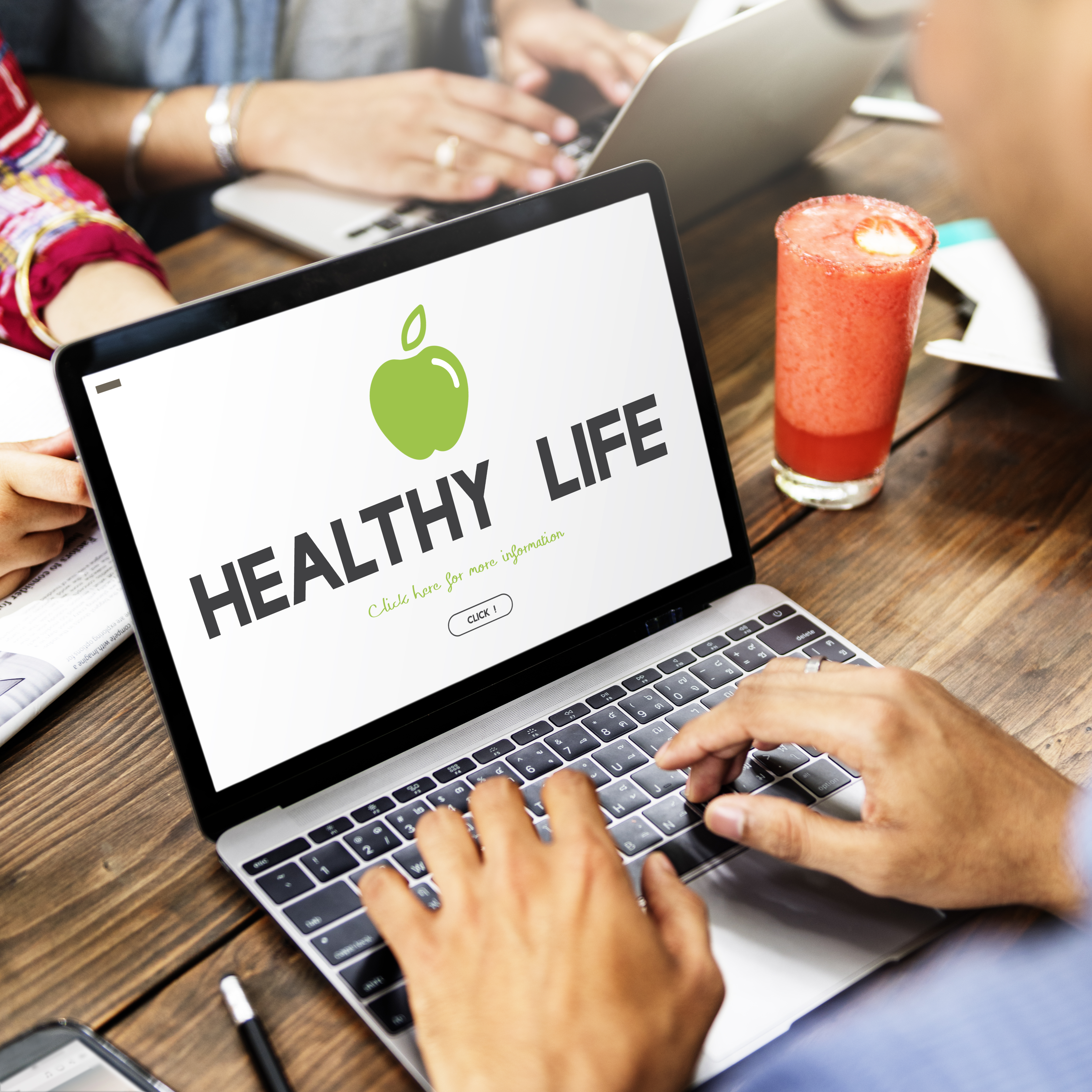 Laptop with the words "Healthy Life" on the screen